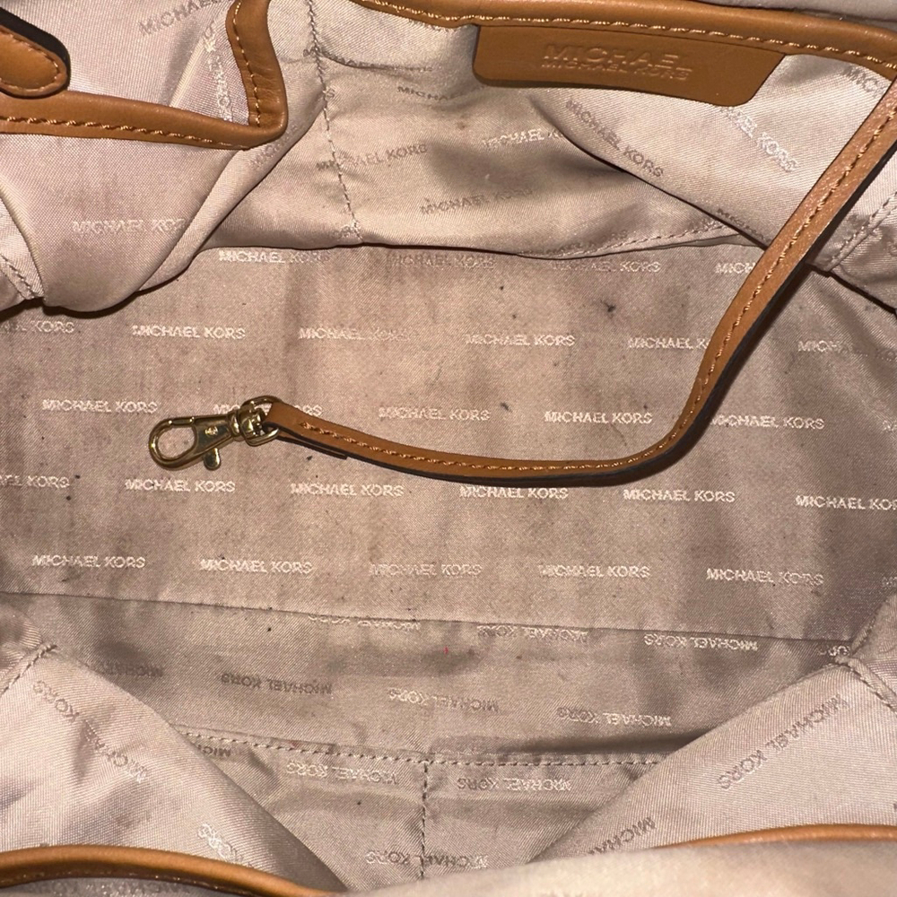 Michael Kors Monogram Kirby Satchel Bag Beige/Brown Vanilla/Acorn MK Logo Purse - Picture 14 of 16